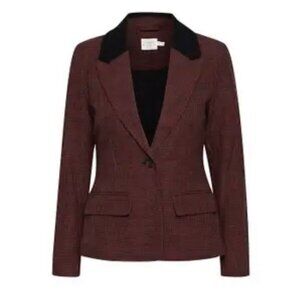 Atelier Reve Plaid Small S Suit Jacket Blazer 34 EU Brick Red Black Plaid NEW